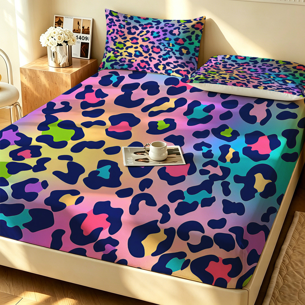 Fitted Sheet Deep - Ensemble de draps-housses imprimé léopard coloré,