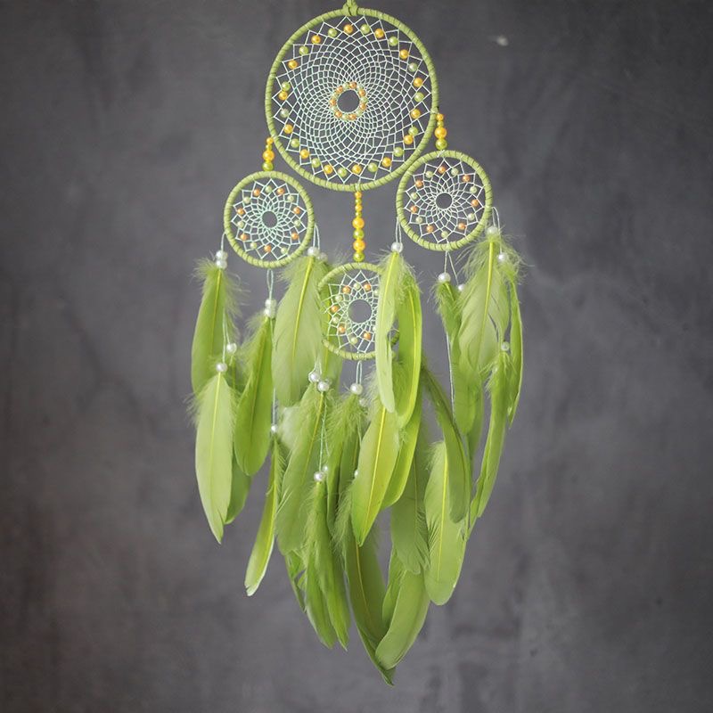 Home Textiles And Decor - Attrape-rêves artisanal multi-anneaux avec plumes colorées