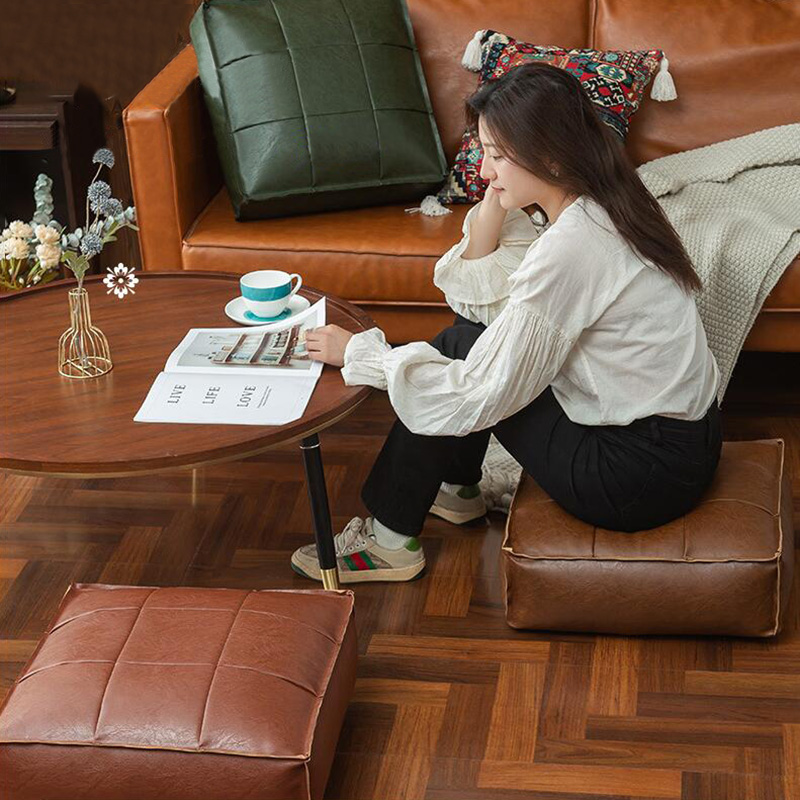 Floor Cushion Pouf - Pouf marocain en cuir PU, housse