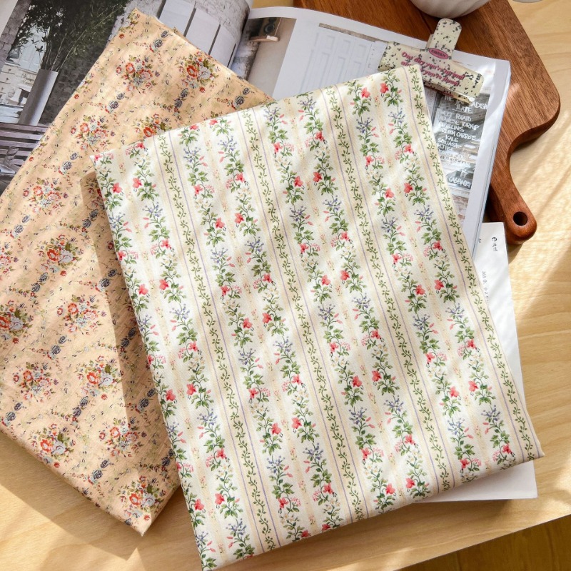Home Textiles Plaid - Tissu en coton à rayures florales