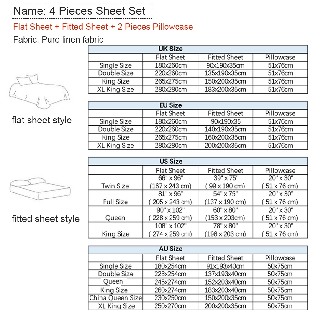 Parure de lit en lin 100% pur, - Fitted Sheet Deep avis et prix